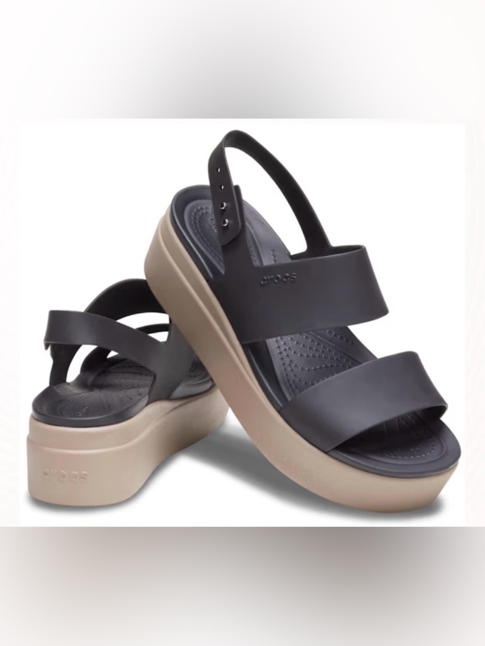 ❌SOLD❌[CROCS] Brooklyn Low Wedge Platform Sandals in Black & Mushroom Women's 8 - Picture 3 of 13